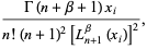 (Gamma(n+beta+1)x_i)/(n!(n+1)^2[L_(n+1)^beta(x_i)]^2),