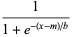 1/(1+e^(-(x-m)/b))