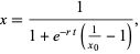  x=1/(1+e^(-rt)(1/(x_0)-1)), 