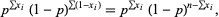 p^(sumx_i)(1-p)^(sum(1-x_i))=p^(sumx_i)(1-p)^(n-sumx_i),