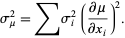  sigma_mu^2=sumsigma_i^2((partialmu)/(partialx_i))^2. 