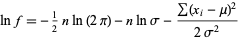  lnf=-1/2nln(2pi)-nlnsigma-(sum(x_i-mu)^2)/(2sigma^2) 