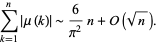  sum_(k=1)^n|mu(k)|∼6/(pi^2)n+O(sqrt(n)). 