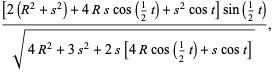 ([2(R^2+s^2)+4Rscos(1/2t)+s^2cost]sin(1/2t))/(sqrt(4R^2+3s^2+2s[4Rcos(1/2t)+scost])),