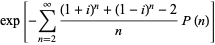 exp[-sum_(n=2)^(infty)((1+i)^n+(1-i)^n-2)/nP(n)]