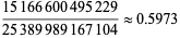 (15166600495229)/(25389989167104) approx 0.5973