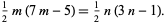  1/2m(7m-5)=1/2n(3n-1). 