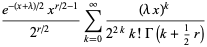 (e^(-(x+lambda)/2)x^(r/2-1))/(2^(r/2))sum_(k=0)^(infty)((lambdax)^k)/(2^(2k)k!Gamma(k+1/2r))