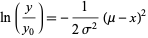  ln(y/(y_0))=-1/(2sigma^2)(mu-x)^2 