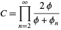  C=product_(n=2)^infty(2phi)/(phi+phi_n) 