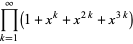 product_(k=1)^(infty)(1+x^k+x^(2k)+x^(3k))