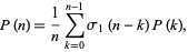  P(n)=1/nsum_(k=0)^(n-1)sigma_1(n-k)P(k), 