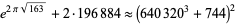  e^(2pisqrt(163))+2·196884 approx (640320^3+744)^2 