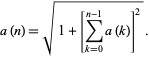  a(n)=sqrt(1+[sum_(k=0)^(n-1)a(k)]^2). 