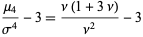 (mu_4)/(sigma^4)-3=(nu(1+3nu))/(nu^2)-3