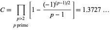  C=product_(p>2; p prime)[1-((-1)^((p-1)/2))/(p-1)]=1.3727... 