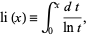  li(x)=int_0^x(dt)/(lnt), 