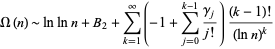  Omega(n)∼lnlnn+B_2+sum_(k=1)^infty(-1+sum_(j=0)^(k-1)(gamma_j)/(j!))((k-1)!)/((lnn)^k) 