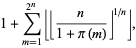 1+sum_(m=1)^(2^n)|_|_n/(1+pi(m))_|^(1/n)_|,