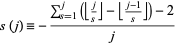  s(j)=-(sum_(s=1)^(j)(|_j/s_|-|_(j-1)/s_|)-2)/j 