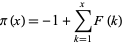  pi(x)=-1+sum_(k=1)^xF(k) 