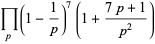 product_(p)(1-1/p)^7(1+(7p+1)/(p^2))