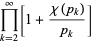 product_(k=2)^(infty)[1+(chi(p_k))/(p_k)]