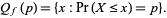  Q_f(p)={x:Pr(X<=x)=p}. 