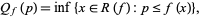  Q_f(p)=inf{x in R(f):p<=f(x)}, 