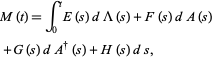  M(t)=int_0^tE(s)dLambda(s)+F(s)dA(s) 
 +G(s)dA^|(s)+H(s)ds,   