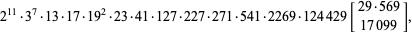  2^(11)·3^7·13·17·19^2·23·41·127·227·271·541·2269·124429[29·569; 17099], 