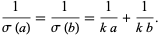  1/(sigma(a))=1/(sigma(b))=1/(ka)+1/(kb). 