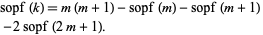  sopf(k)=m(m+1)-sopf(m)-sopf(m+1) 
 -2sopf(2m+1).   