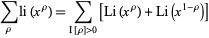  sum_(rho)li(x^rho)=sum_(I[rho]>0)[Li(x^rho)+Li(x^(1-rho))] 