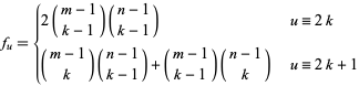  f_u={2(m-1; k-1)(n-1; k-1)   u=2k; (m-1; k)(n-1; k-1)+(m-1; k-1)(n-1; k)   u=2k+1 