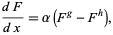  (dF)/(dx)=alpha(F^g-F^h), 