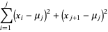 sum_(i=1)^(j)(x_i-mu_j)^2+(x_(j+1)-mu_j)^2