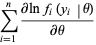 sum_(i=1)^(n)(partiallnf_i(y_i|theta))/(partialtheta)