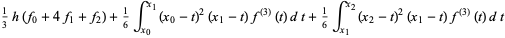 1/3h(f_0+4f_1+f_2)+1/6int_(x_0)^(x_1)(x_0-t)^2(x_1-t)f^((3))(t)dt+1/6int_(x_1)^(x_2)(x_2-t)^2(x_1-t)f^((3))(t)dt