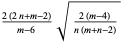 (2(2n+m-2))/(m-6)sqrt((2(m-4))/(n(m+n-2)))