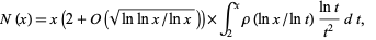  N(x)=x(2+O(sqrt(lnlnx/lnx)))×int_2^xrho(lnx/lnt)(lnt)/(t^2)dt,   