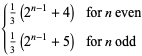 {1/3(2^(n-1)+4) for n even; 1/3(2^(n-1)+5) for n odd