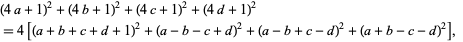  (4a+1)^2+(4b+1)^2+(4c+1)^2+(4d+1)^2 
=4[(a+b+c+d+1)^2+(a-b-c+d)^2+(a-b+c-d)^2+(a+b-c-d)^2],  