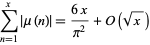  sum_(n=1)^x|mu(n)|=(6x)/(pi^2)+O(sqrt(x)) 