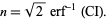  n=sqrt(2)erf^(-1)(CI). 