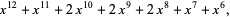 x^(12)+x^(11)+2x^(10)+2x^9+2x^8+x^7+x^6,