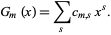  G_m(x)=sum_(s)c_(m,s)x^s. 