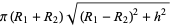 pi(R_1+R_2)sqrt((R_1-R_2)^2+h^2)