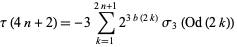 tau(4n+2)=-3sum_(k=1)^(2n+1)2^(3b(2k))sigma_3(Od(2k)) 