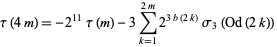tau(4m)=-2^(11)tau(m)-3sum_(k=1)^(2m)2^(3b(2k))sigma_3(Od(2k)) 